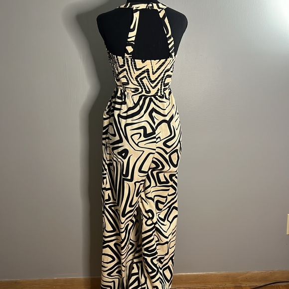 Jessica Simpson High Neck Tan and Black Print Jumpsuit - Picture 4 of 7